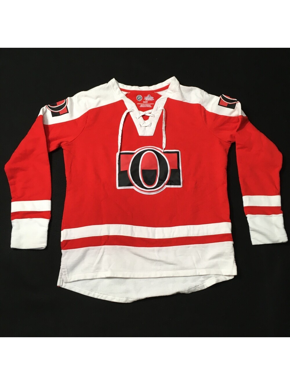 majestic NHL Ottawa Senators Hockey Logo red Pullover Hoodie Sweatshirt laces sm